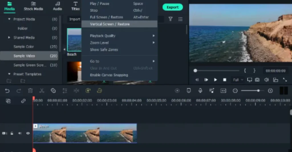 A screenshot of the Filmora video editing interface