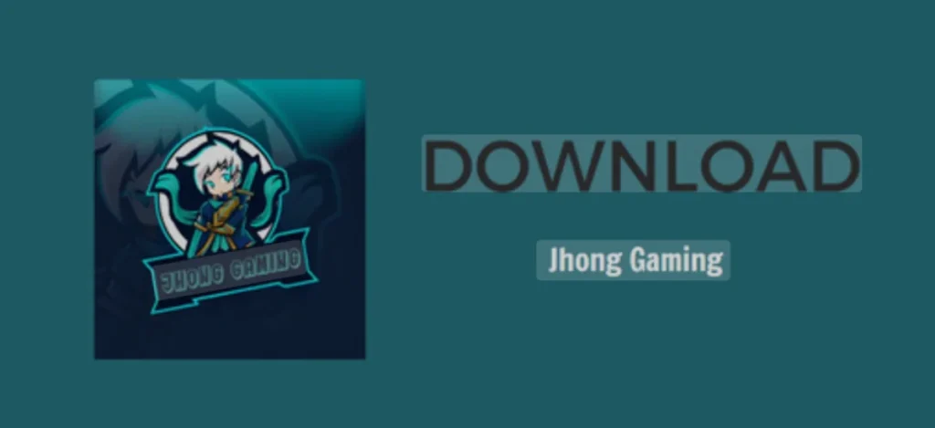 A teal-colored graphic showing the Jhong Gaming logo with an anime-style character and the word "DOWNLOAD" beside it.